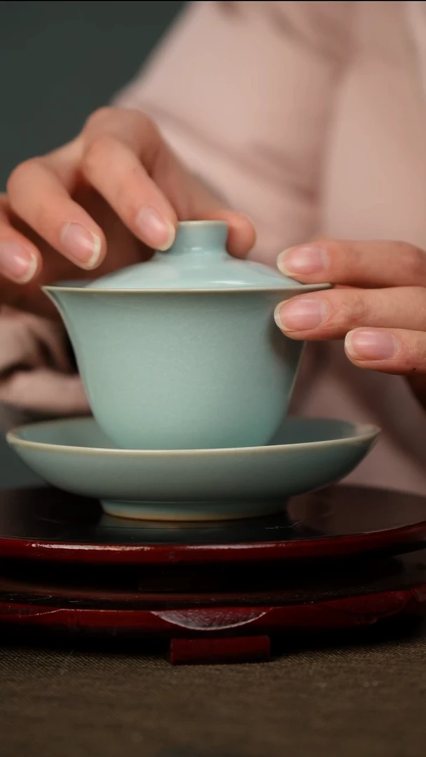 全品 天青 铃铛盖碗