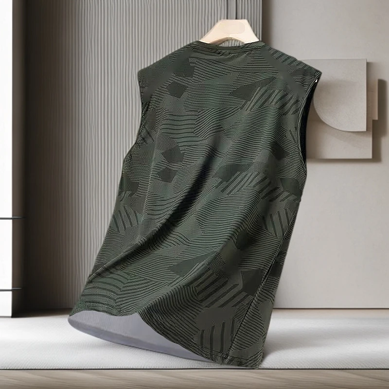 坎肩无袖宽松t恤男士背心夏季冰丝大码胖子肥佬大肚子遮肉冰感T恤