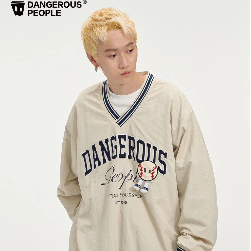 Dangerouspeople薛之谦dsp复古立体棒球小D长袖美式潮牌运动T恤