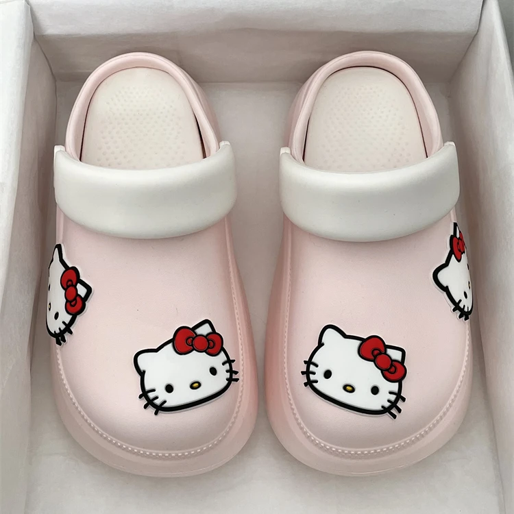 可爱卡通凯蒂猫沙滩凉拖鞋女款2025年夏季时尚百搭踩屎防滑洞洞鞋