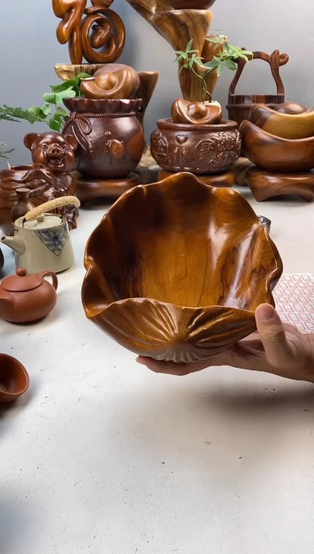 香樟木A18贝壳果盆/尺寸20*19*7