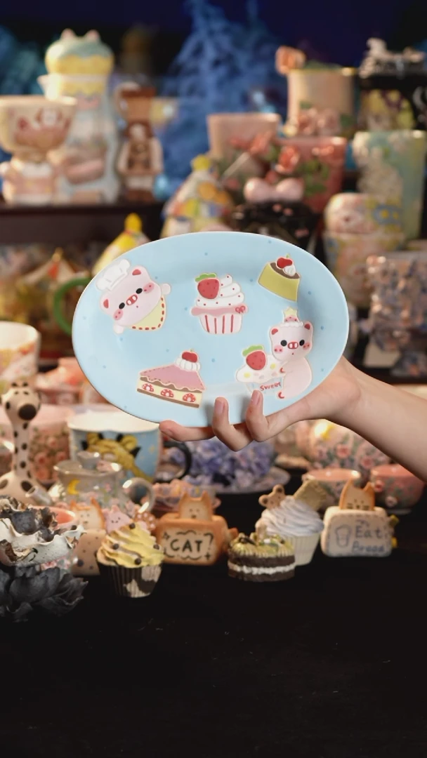 摆件陶景德镇釉下彩手绘设计师款陶瓷