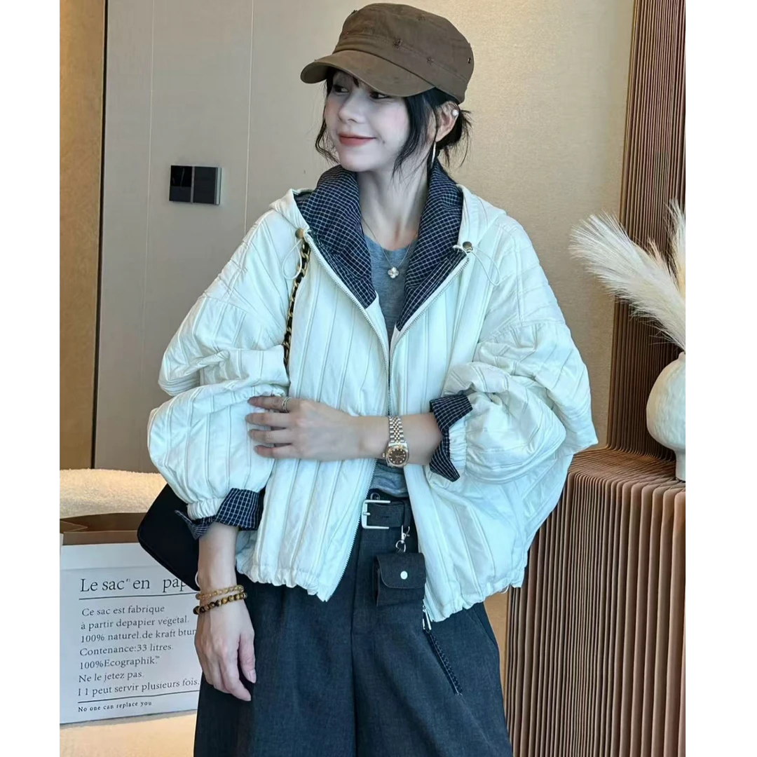 复古连帽压格短外套女欧洲站2025秋装新款欧货女装时尚夹克上衣潮