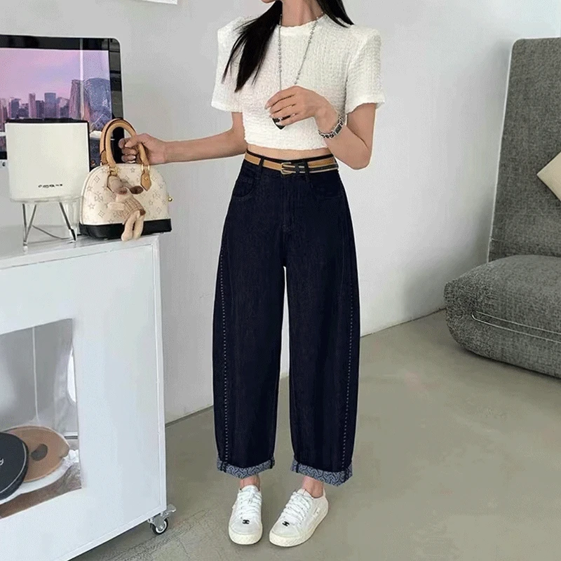 2025夏季新款休闲天丝水洗牛仔裤高腰显瘦百搭气球裤子女