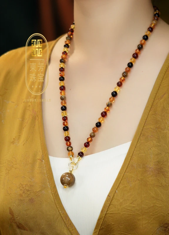 東芳珠宝-缅甸天然琥珀项链多宝项链DIY根珀万能扣设计琥珀吊坠