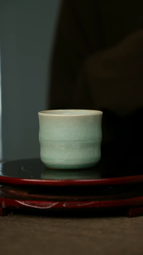全品 竹节杯 仿古釉