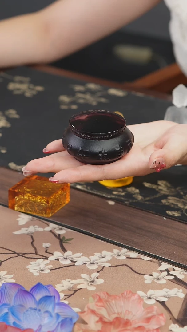 手工艺品琉璃古法琉璃紫色十二时辰鼓形盖置