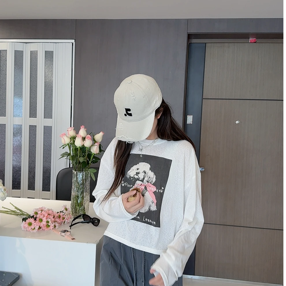 跳跳鱼青少年装 2025夏季宽松薄款少女卡通印花短款长袖T恤279101