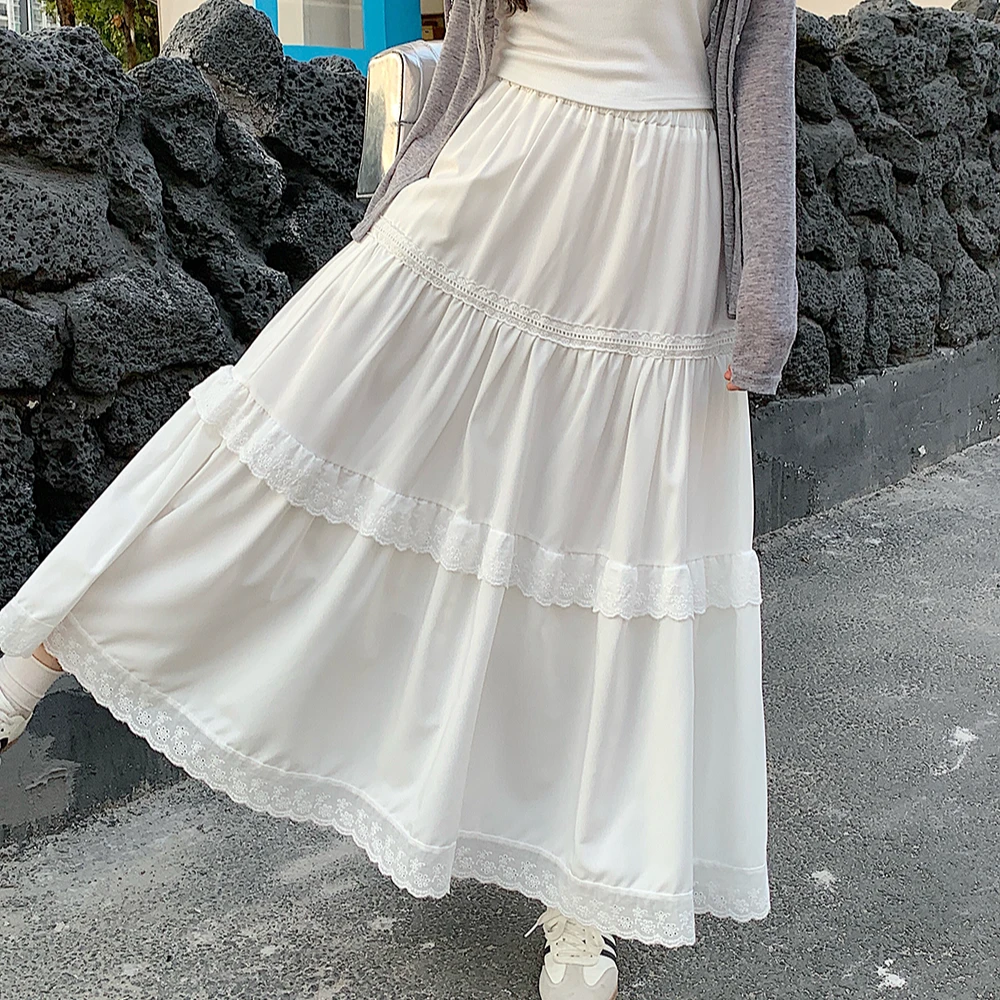 洋开心长裙显瘦蕾丝蛋糕裙半身裙春夏裙子高腰夏季中长款荷叶边