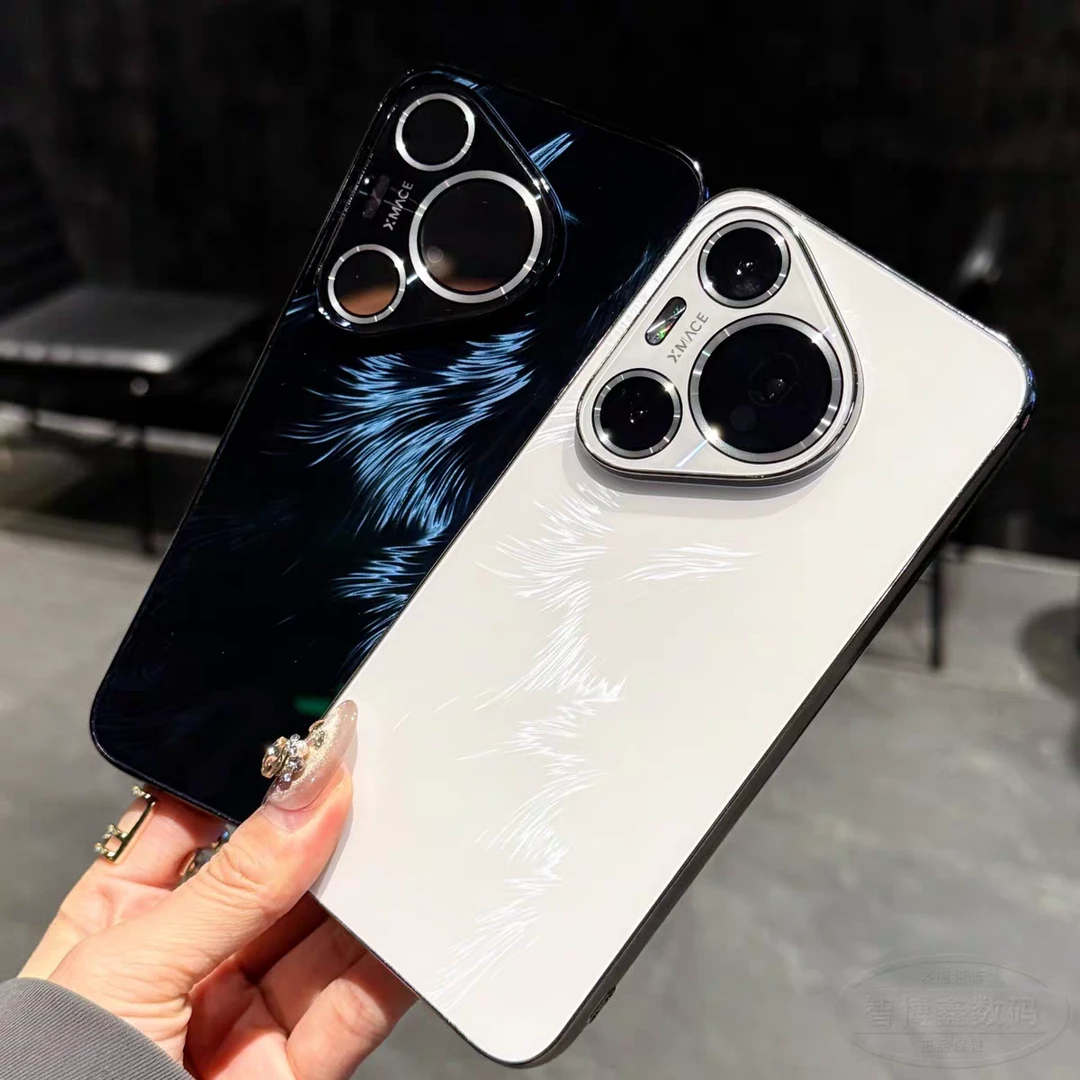 适用华为Pura80/P70pro羽纱玻璃背板P80pro+电镀全包镜头手机壳