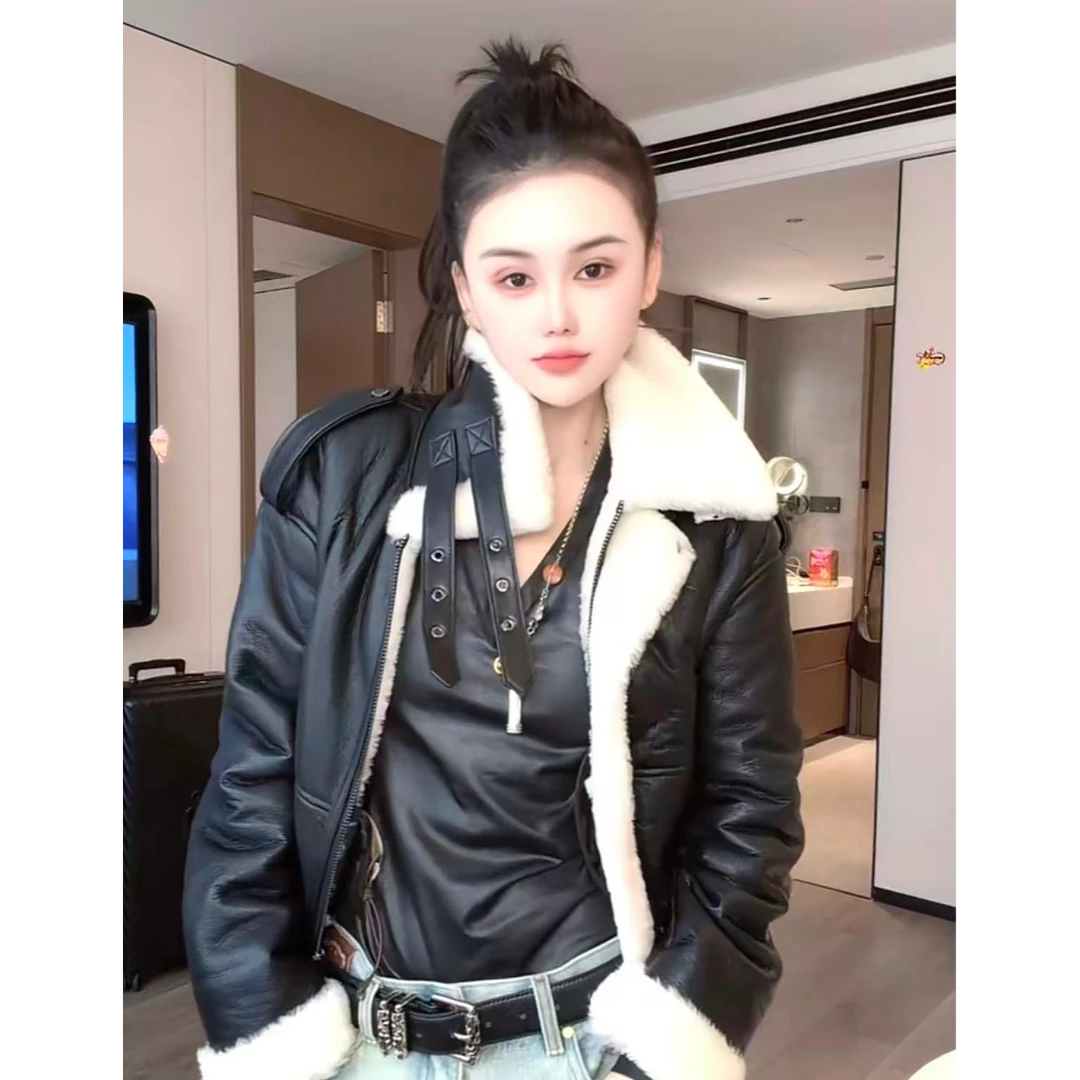 RUYIFASH甜酷皮毛一体黑外套