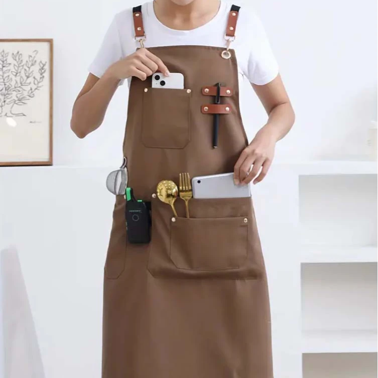 围裙厨房防污纯色耐磨印字美甲防油牛仔背带围腰时尚服务员