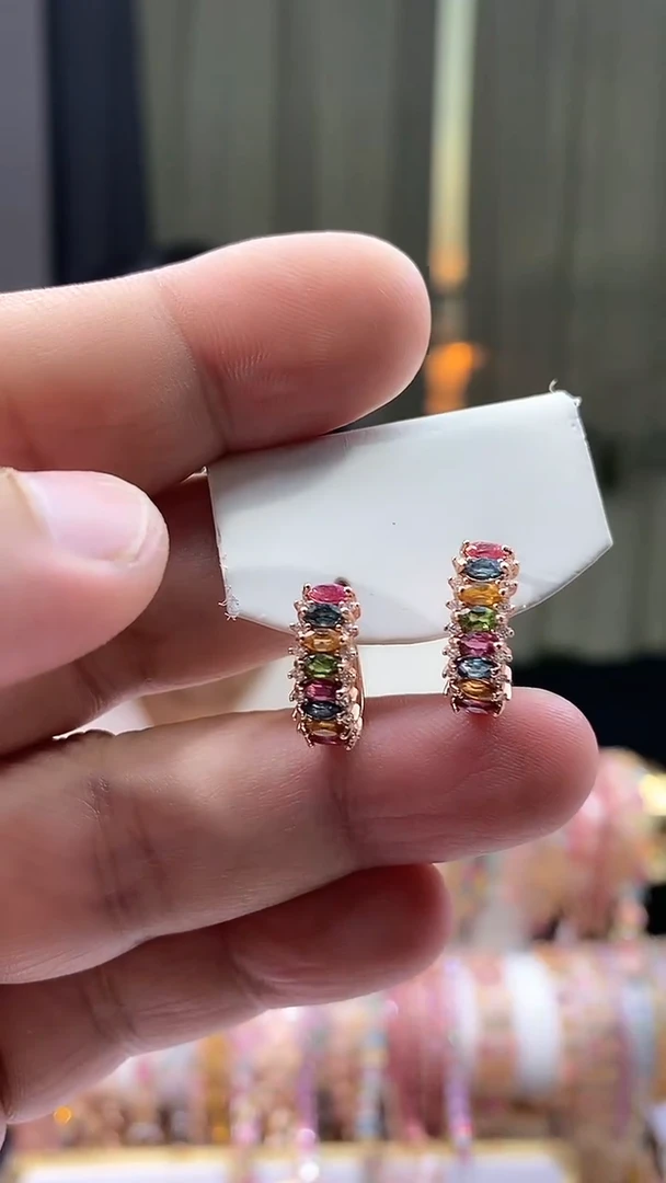 【闪购商品】碧玺耳扣银S925镶嵌345354354354354