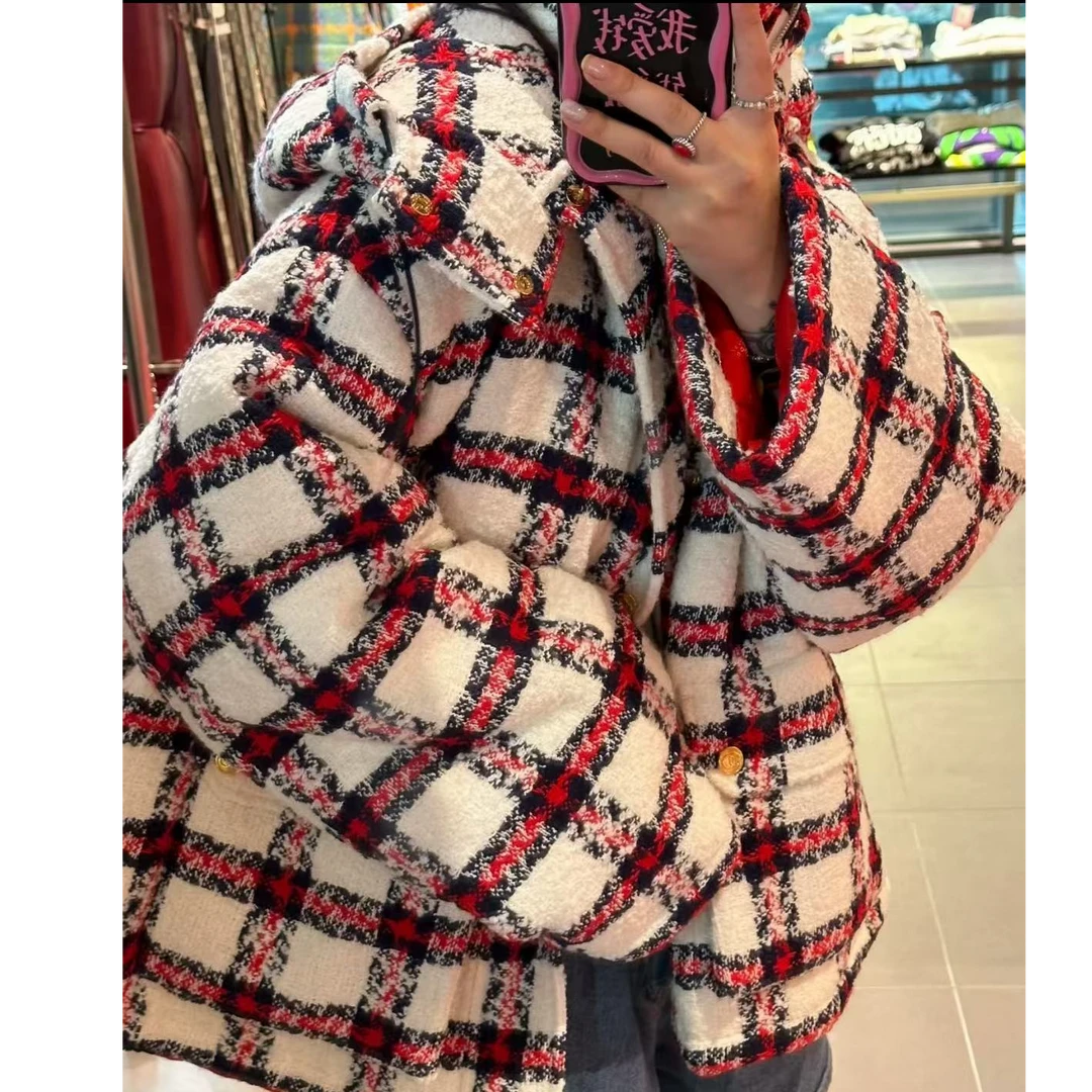 全新未使用 GUCCI/古驰 连帽格纹长袖外套 红白/38-44