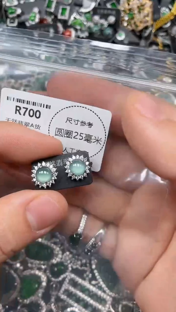 翡翠未镶嵌颈饰R700耳钉