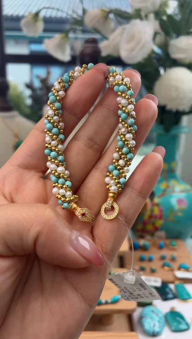 银S925镀金镶嵌绿松石手链1