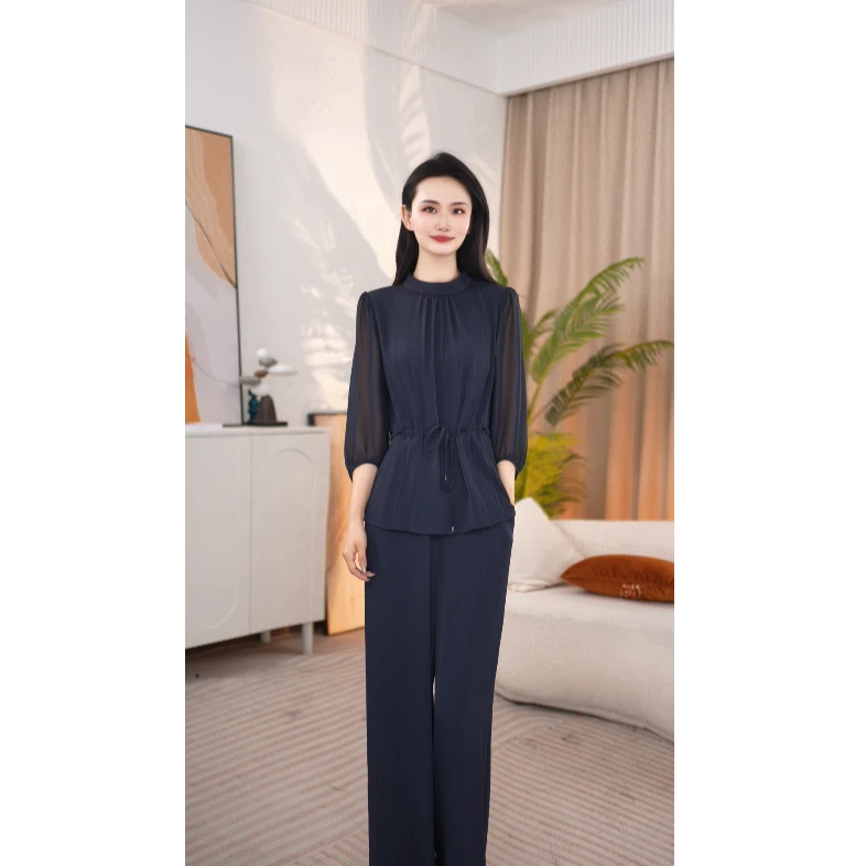 早秋新款二件套女时尚套装气质上衣静奢风长袖两件套女25B716