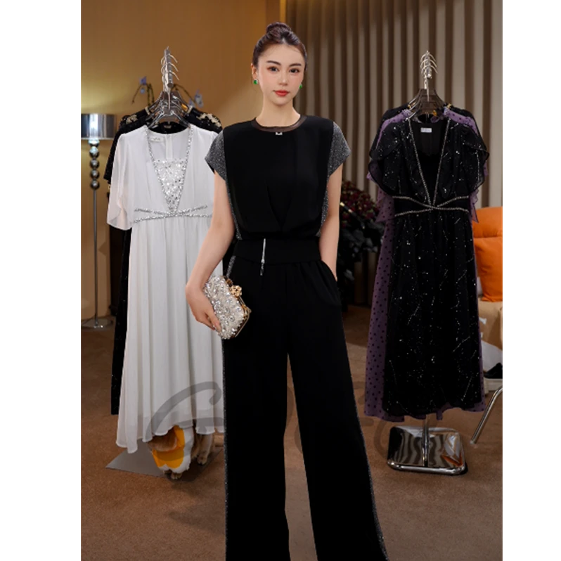 G6137贵夫人时尚套装2025新款女式夏季阔太太洋气显瘦两件套