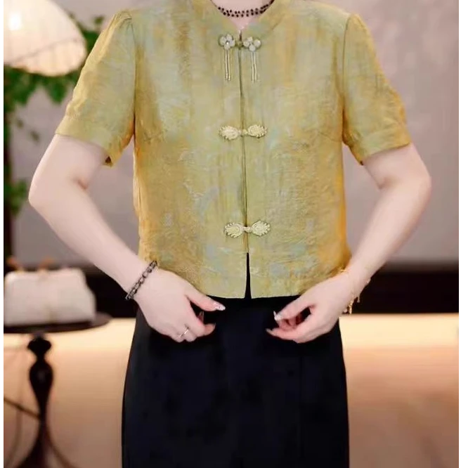 M677 新中式时尚套装女2025夏新款气质中年高端精致半身裙两件套