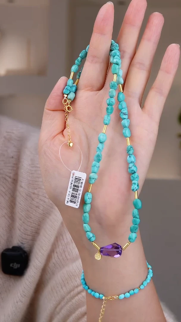 银S925镀金镶嵌绿松石项链1