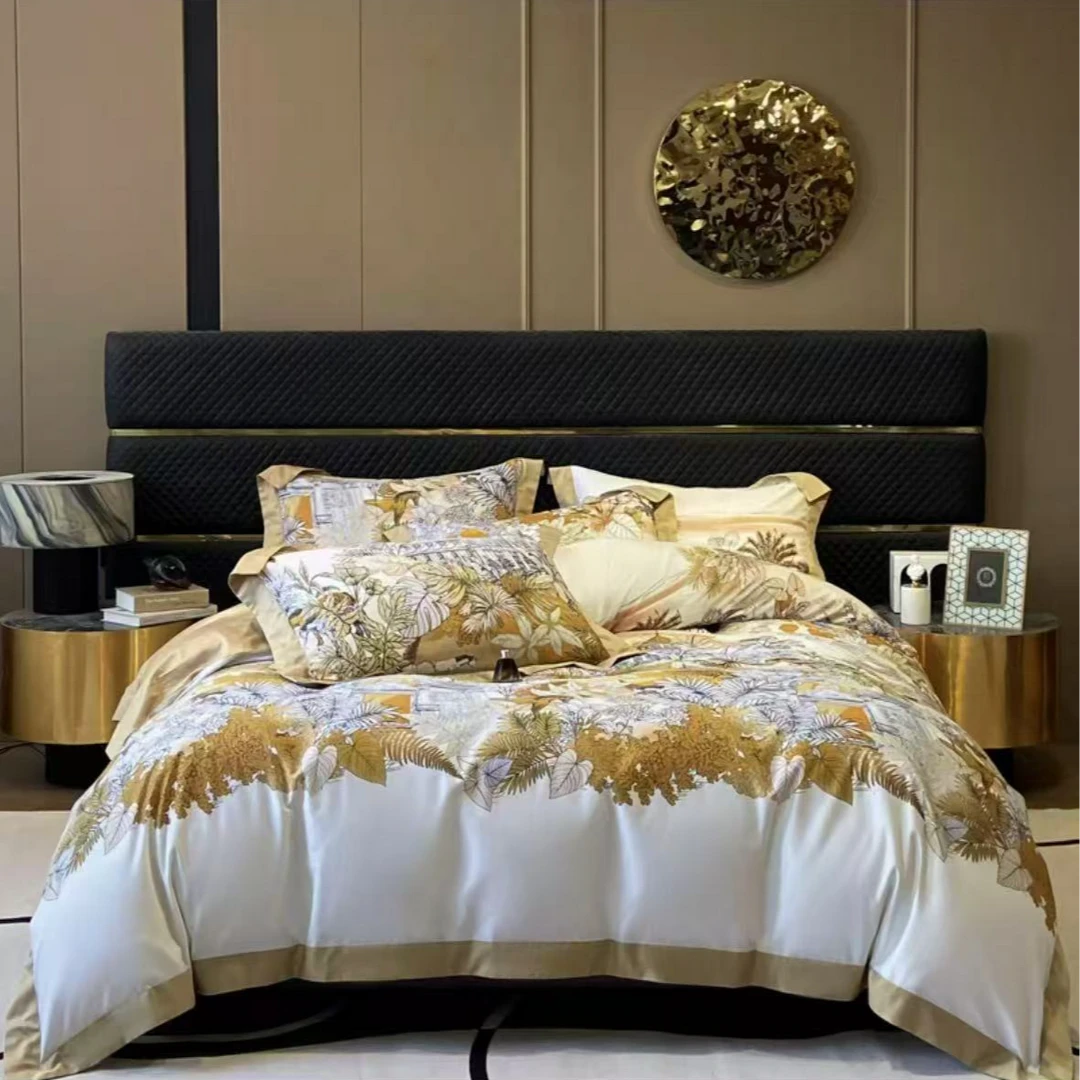 C7719 高端全棉数码印花100s加大四件套 枫丹白露220*240软装轻奢