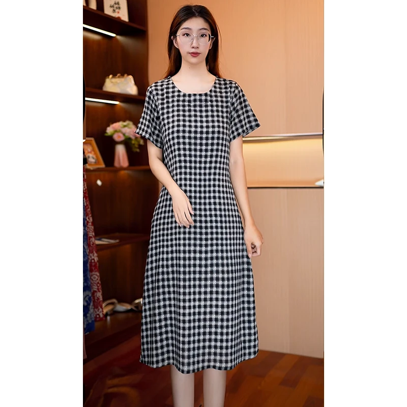 【圆领格子】新款显白遮肉连衣裙H