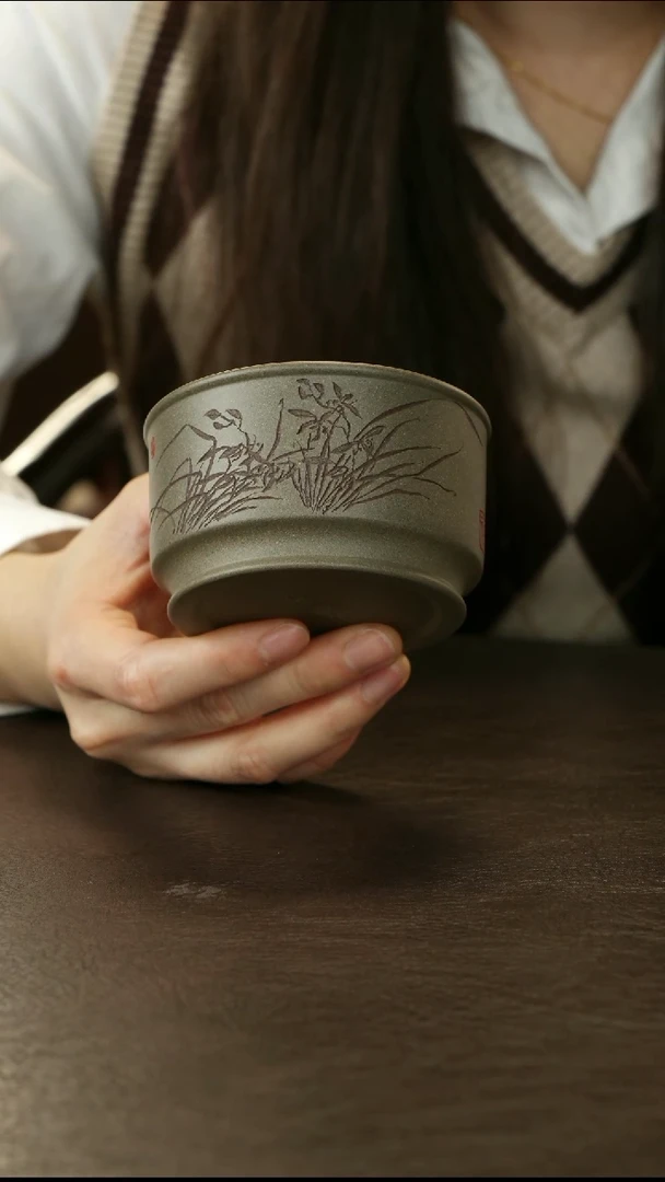 茶杯紫砂蒋文琴蟹壳青段主人杯