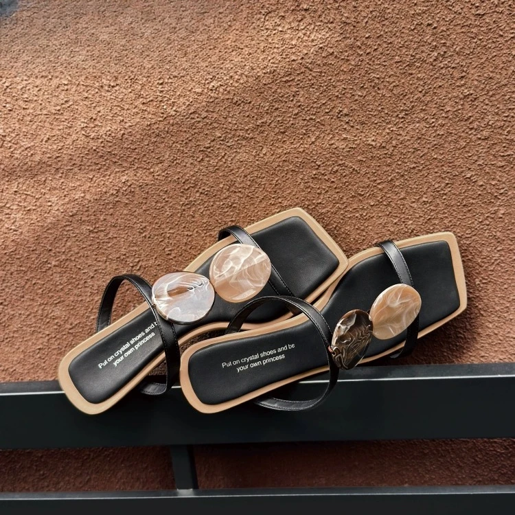 卓诗尼芙妮网红法式拖鞋度假高跟罗马凉鞋女ins外穿一字凉拖鞋女