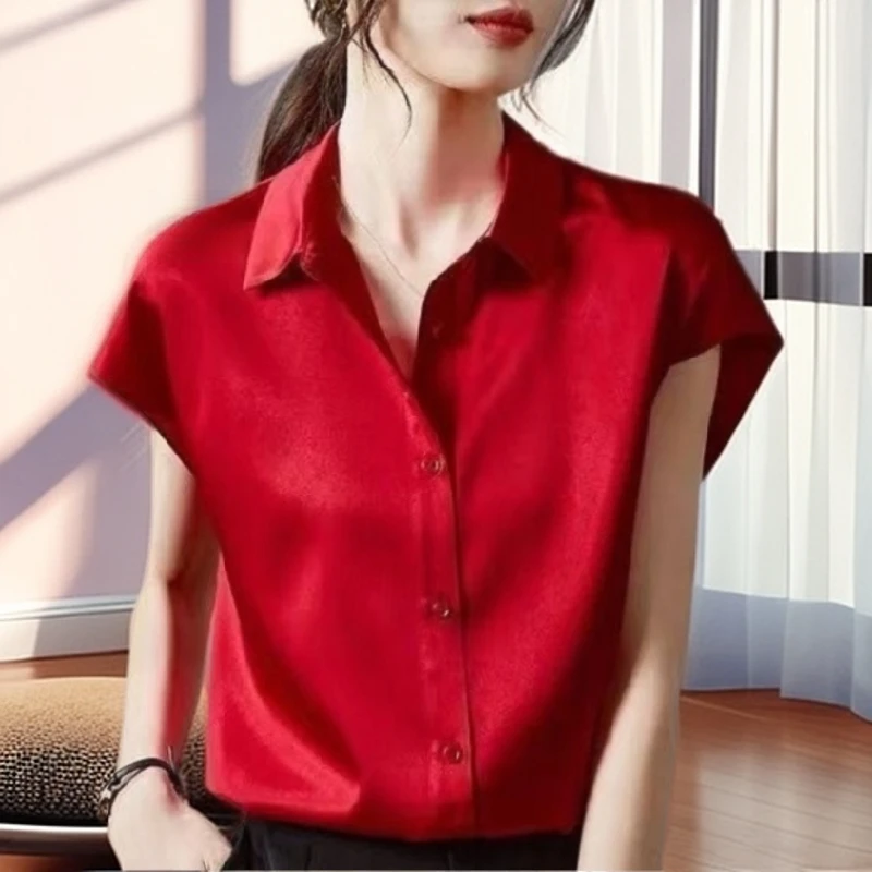 【雅岚女装】时尚洋气显瘦高端衬衫女士宽松简约短袖衬衫夏季气质女