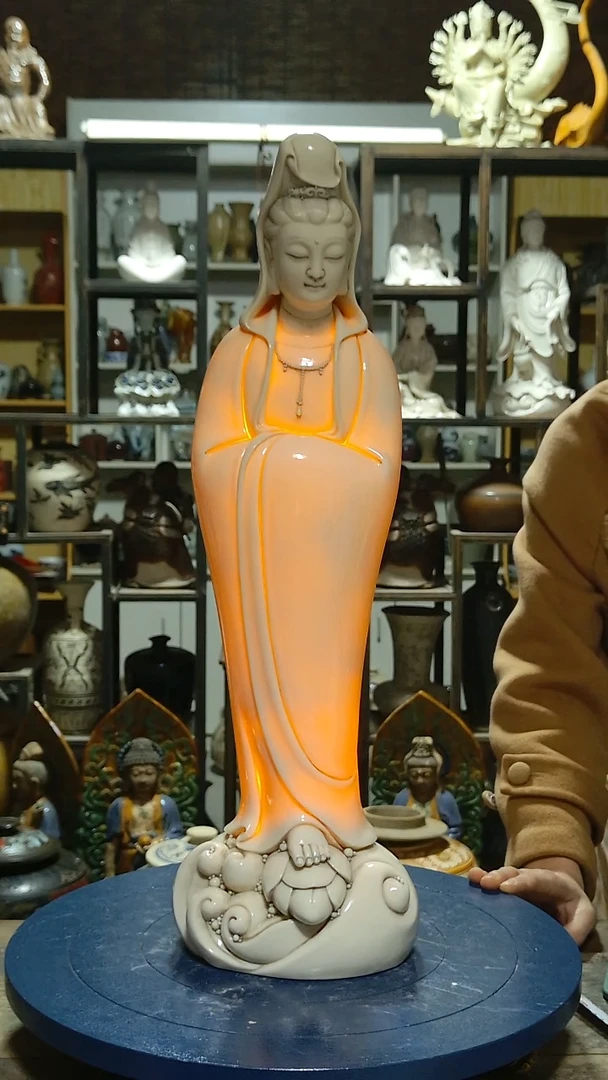 佛像闪*喵德化瓷极品孩儿红观音造像