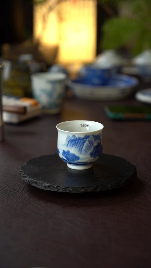 景德镇全手工手绘青花山水炉式杯