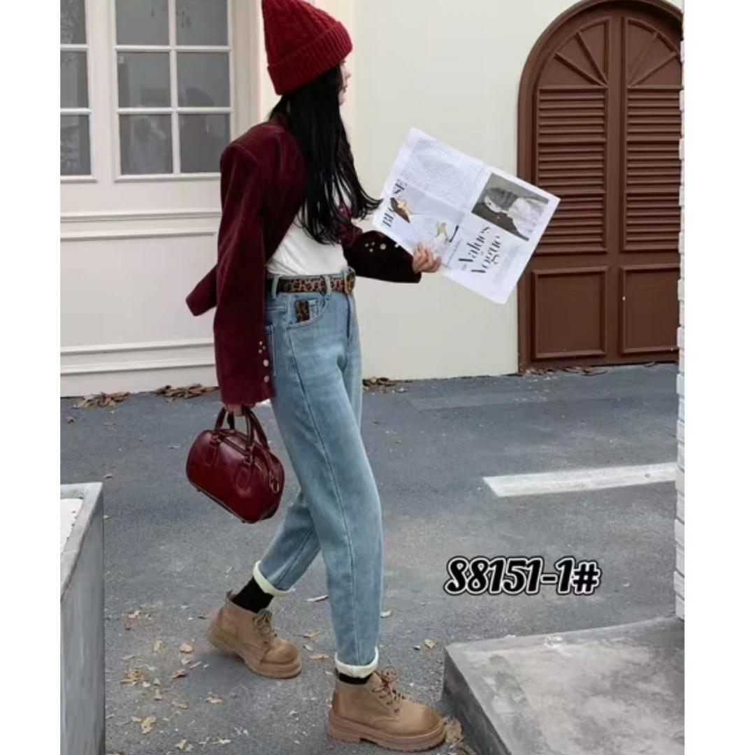 大表姐家小哈伦加绒牛仔裤显瘦时尚休闲百搭女款