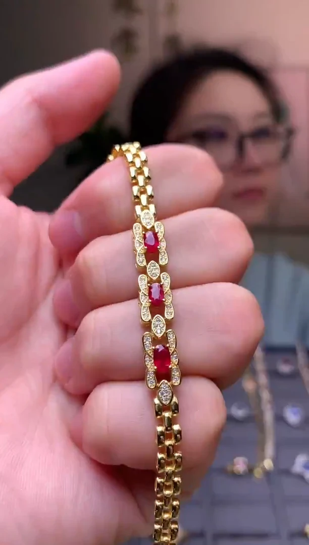 银S925镶嵌手链红宝石手链