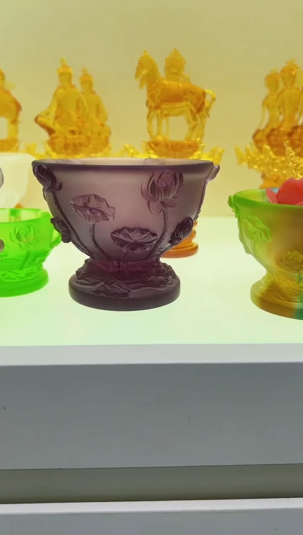 手工艺品琉璃古法琉璃荷花供碗摆件