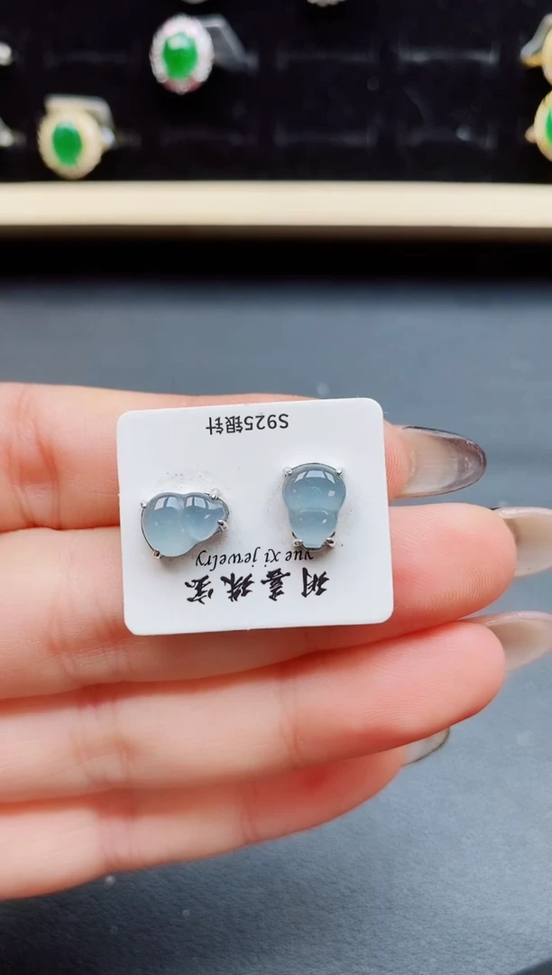 翡翠银S925镶嵌耳饰50805