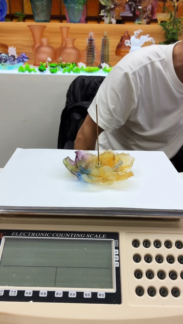 手工艺品琉璃彩色牡丹花线香插12公分