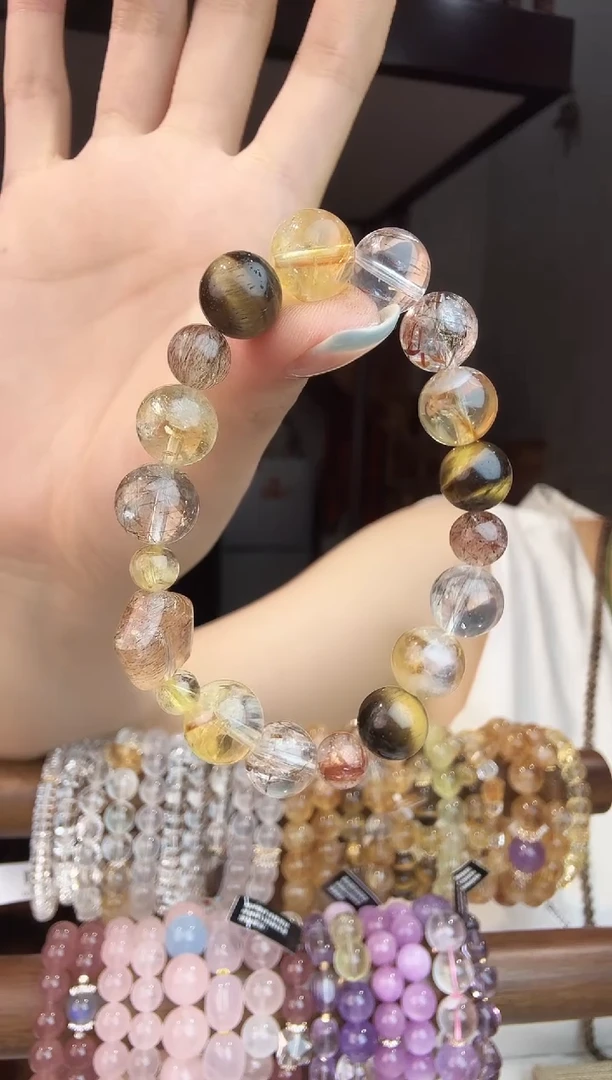 未镶嵌手链水晶黄水晶+黑金超七水晶手串