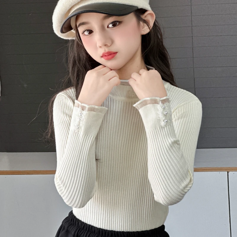 儿童针织衫女2025新款女童毛衣半高领加绒薄款中大童秋冬打底衫潮