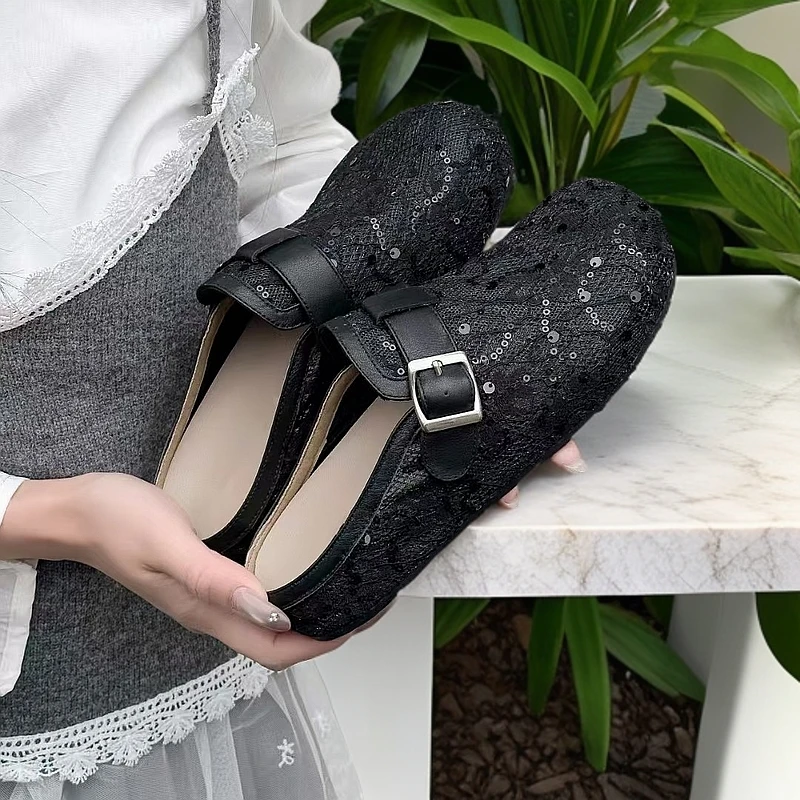 黑色英伦包头拖纯色春夏休闲胶粘鞋软底浅口百搭透气包头时尚