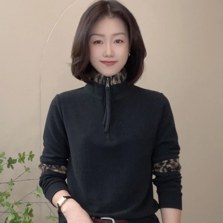 冬季保暖拼色休闲拉链卫衣女士百搭长袖小衫气质显瘦打底衫女