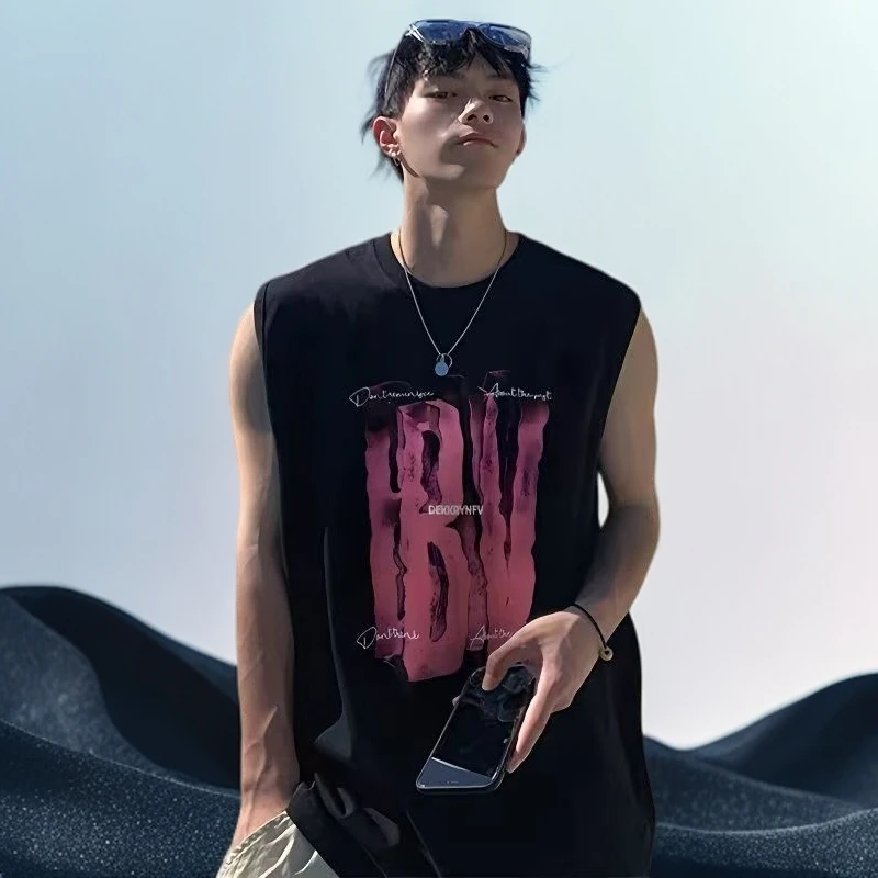 230克重磅纯棉欧美潮牌坎肩男背心夏季ins街头字母印花无袖T恤