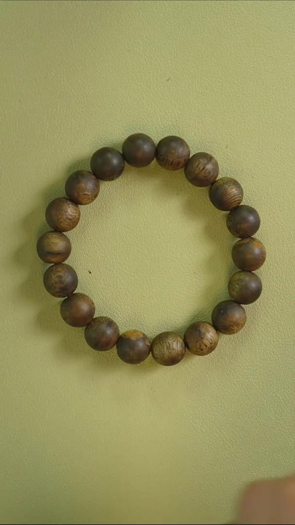 手串沉香12mm圆珠单圈绿奇楠乌身原叶13g+