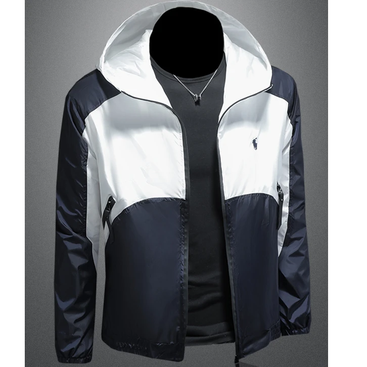 利尼科比利薄款外套男装春秋季2025新款帅气拼色修身连帽大码夹克