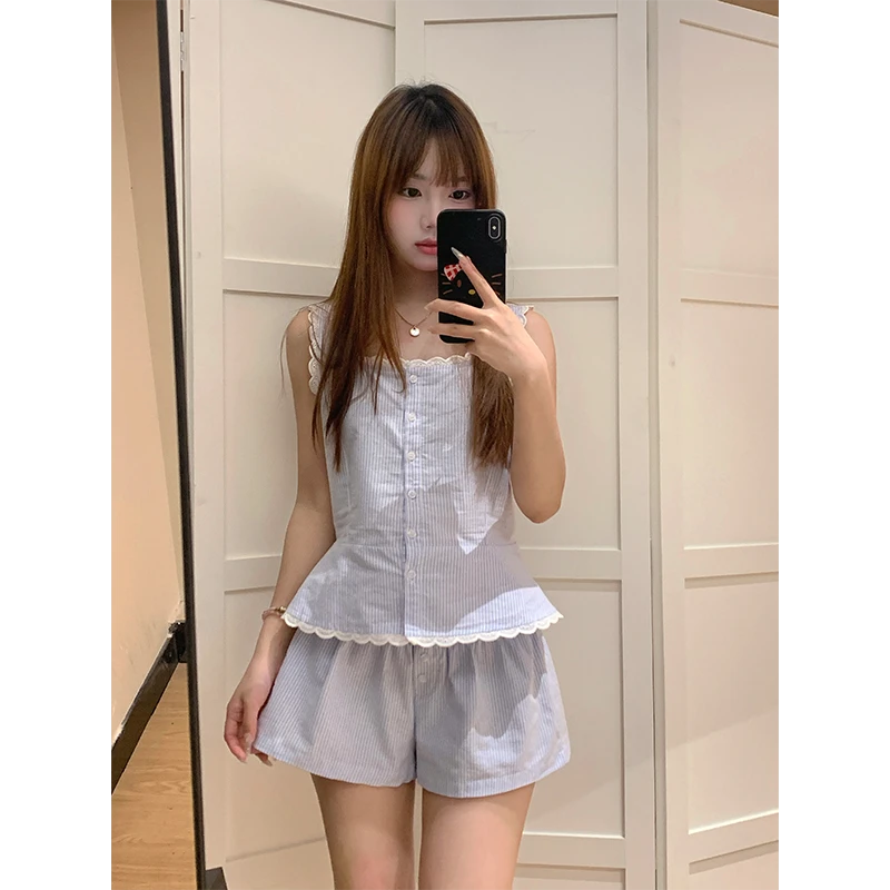 【蕾丝花边】甜美纯欲风吊带睡衣女春夏新款休闲背带短裤套装家居服