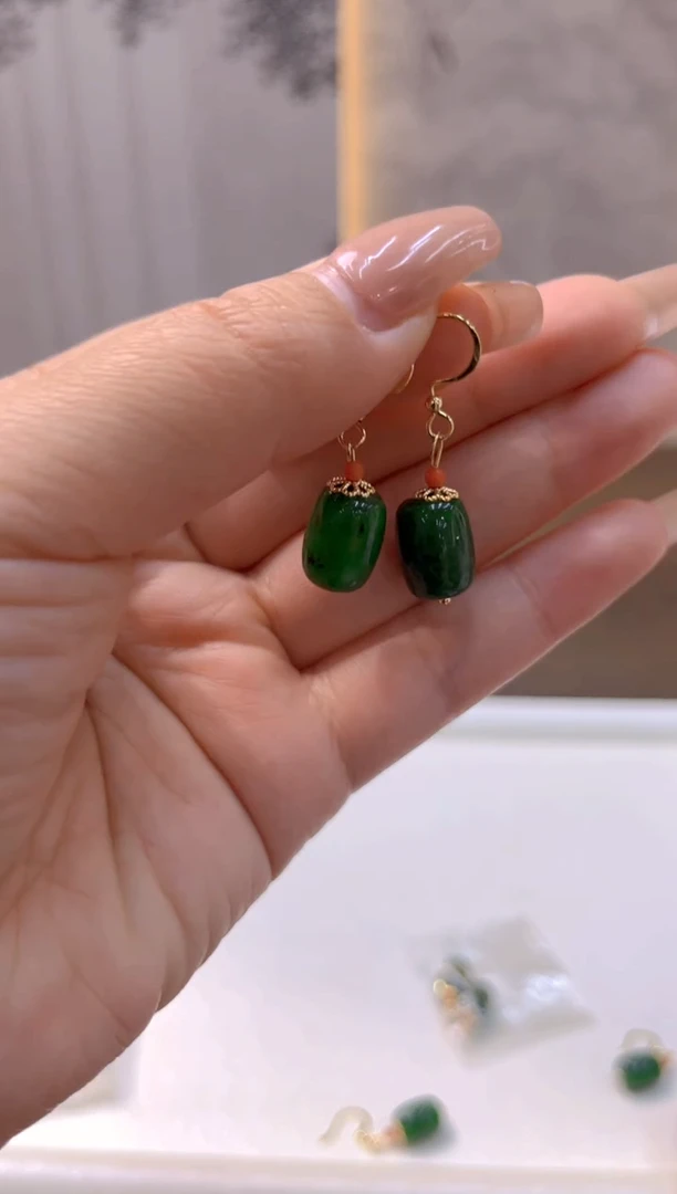 14K金镶嵌翡翠耳饰E772