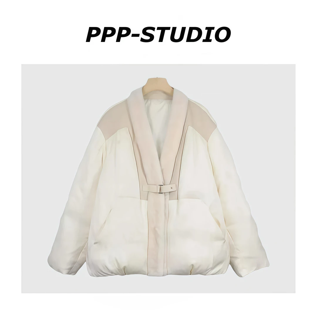 『PP-STUDIO』冬季新款时尚百搭设计款拼接羊皮毛羽绒服*20253307