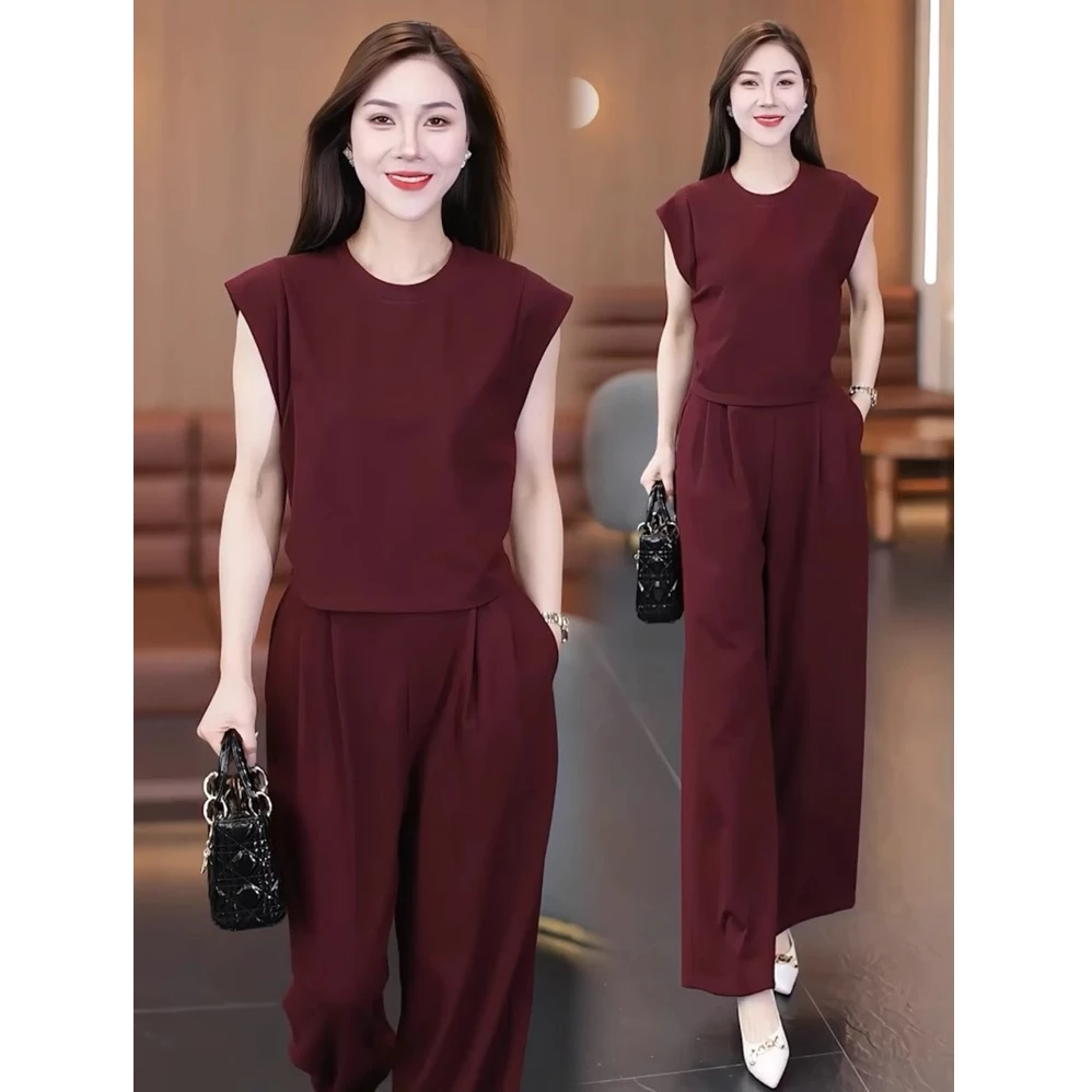 时尚套装女2025夏季新款时髦洋气小飞袖上衣高腰阔腿裤气质两件套