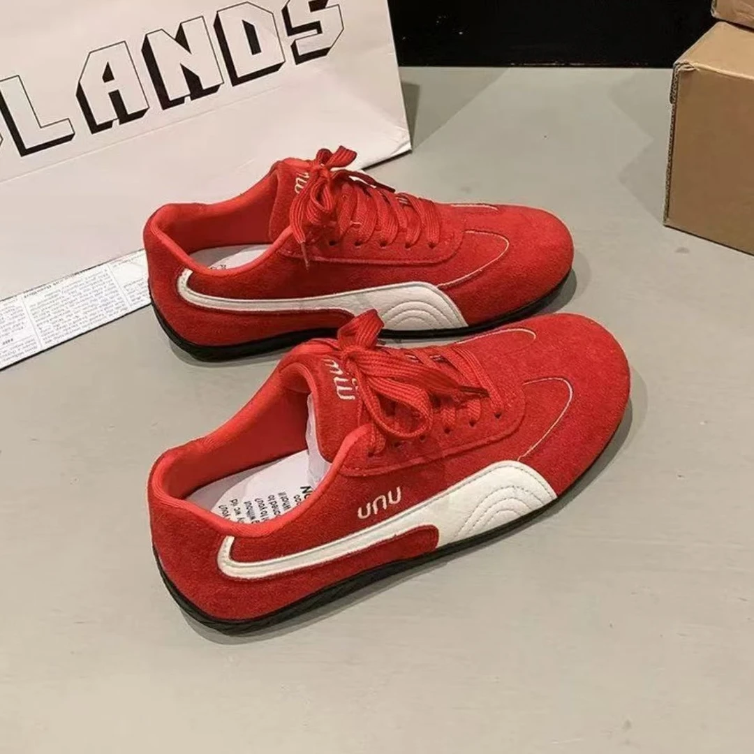 2025新款复系带休闲德训鞋女拼色平底轻便舒适韩版阿甘板鞋