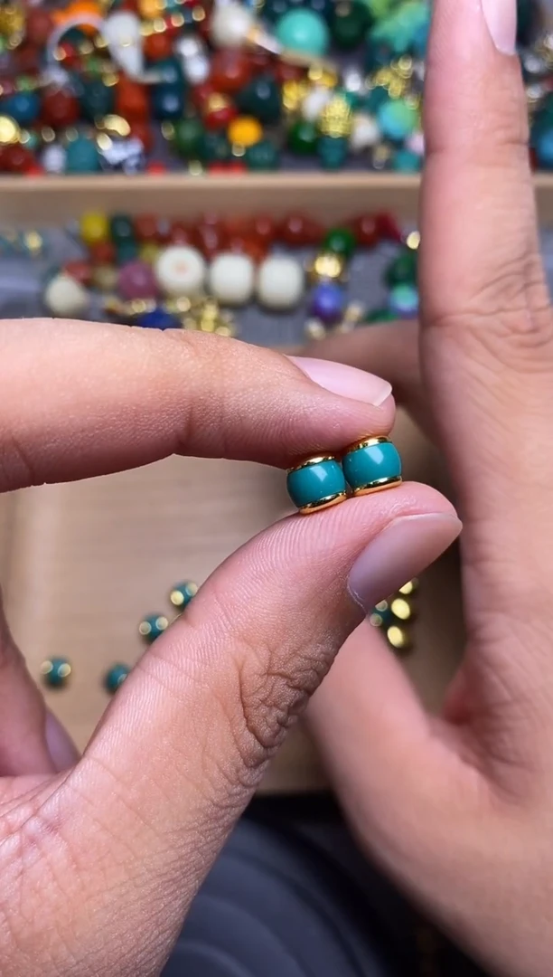 手工艺品琉璃精工镶嵌老油绿汉堡卡6+mm 一对发