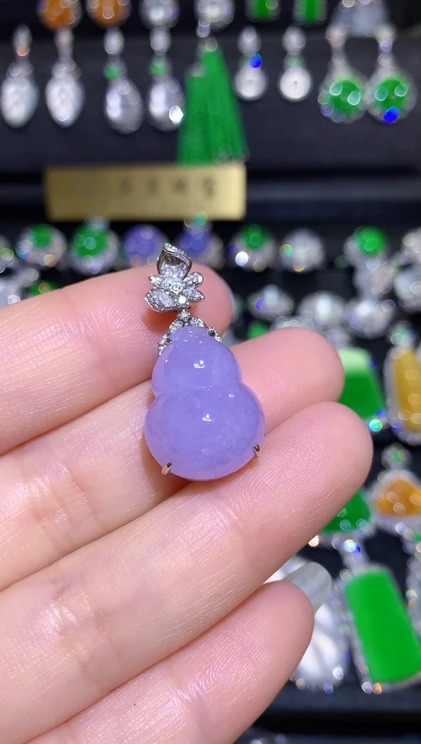 翡翠18K金镶嵌吊坠(不含链)厚装紫罗兰不封底